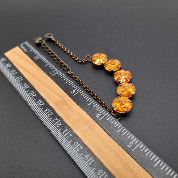 Rivoli Crystal Rhinestone Sabika Style Bracelet, 5 Gold Rhinestones, 9 Inches - Picture 5 of 12